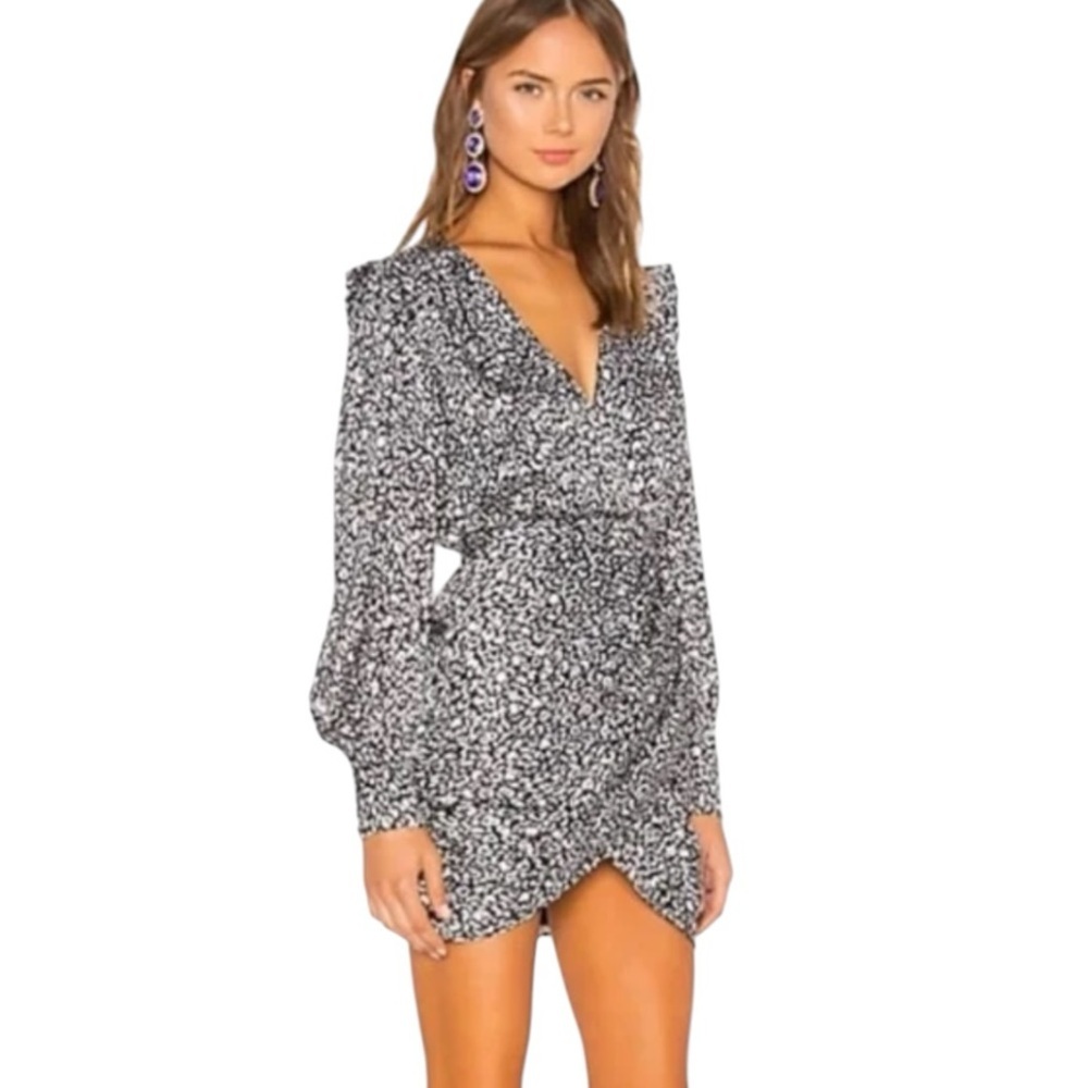 L’Academie Revolve Joyce Abstract Cheetah Long Sleeve Mini Dress Women’s Medium